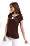 22484874 Krinkle Hemline Pompom Madonna Collar Short Sleeve Blouse BROWN - 3