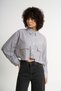 Gray-Large Pocket Detailed Striped Crop Shirt- 44-50 |   4030
