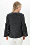 9100985 Yumoş Sleeve Wide Flounce Pearl Blouse Black - 5