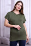 B21399901 Large Size Viscose Collar Stone Accessory Short Sleeve Blouse Khaki