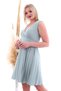 20070781 Knitted Crepe Skirt Pleated Double-Breasted Neckline Sleeveless Dress Cagla Green - 2