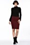 8515174 Herringbone Pattern Elastic Waist Slit Pencil Skirt Bordo