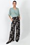 9363131 Dok.Viskon Leaf Pattern Elastic Waist Pocket Trousers Black - 4
