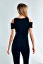 20021670 Ribbed Knit Off-The-Shoulder Short Sleeve Blouse Black - 3