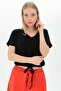 9112933 Raschel Skirt with Drawstring V-Neck Batwing Sleeve Blouse Black - 3