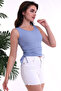 22223925 Ribbed Knit Side Gathered Blouse Blue - 5