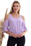 20333451 Ayrobin Off-The-Shoulder Elastic Waist Short Sleeve Blouse Lila - 4