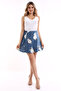 9474746 Velvet Patchwork Elastic Short Skirt Blue Beige - 6