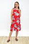9323232 Dok.Viskon Patterned Skirt Ruffle Sleeveless Dress Red Flowered - 2