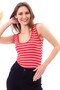 20040403 Single Jersey Striped U-Neck Snap-On Bodysuit Red White Fine Line - 2