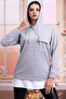 21404011 Double-Layered Hooded Pocket Skirt Garnished Long Sweatshirt Gray Melange - 3