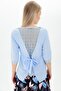 9109314 V-Neck Back Tulle Lace-Up Sleeveless Guipure Blouse Blue - 5