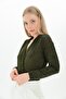 9111440 Flamlı Double-Breasted Long Sleeve Bodysuit Blouse Khaki - 4