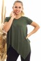 20060632 Viscose V-Neck Asymmetrical Short Sleeve Blouse Khaki - 5