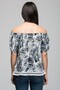 7210006 Viscose Patterned Collar Elastic Skirt Guipure Blouse Navy Blue-White - 3