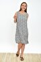 93030322 Dok.Vis.Çıtır Deseteği Ruffled Sleeveless Dress with Pockets Ecru Black - 5