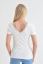 91515270 Camisole with V-Neck Lace on the Front and Back, Short-Sleeved Blouse Ecru - 4