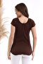 22484874 Krinkle Hemline Pompom Madonna Collar Short Sleeve Blouse BROWN - 5