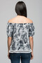 7210006 Viscose Patterned Collar Elastic Skirt Guipure Blouse Navy Blue-White - 4