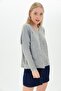 9100930 Yumoş V-Neck Front Pearl Blouse Gray - 3