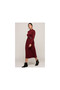 7372011 Half Fisherman Skirt Pleated Long Dress Without Belt Claret Red