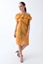 92210138 Linen Madonna Collar Waist Belted Short Sleeve Dress Mustard