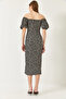 Women's Black Carmen Collar Slit Summer Knitted Dress 70292 60271034 - 8