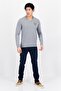 Men V-Neck Embroidered Logo Long Sleeve Sweater, Grey - 4