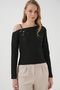 927 Boat Neck Long Sleeve Blouse - Black - 4