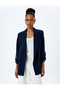 3/4 Sleeve Oversize Long Blazer Jacket with Pockets - 3