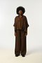 Women's 100% Linen Bottom and Sleeves Rubbered Brown Shirt - 4