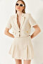 Women's Beige Single Button Short Sleeve Crop Jacket Mini Skirt Linen Suit 50061 60271061 - 6