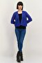Women Split Neck Knitted Cardigan, Blue - 4