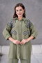 Women's Floral Print Embroidered Linen Oversized Shirt