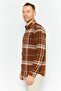 Men Plaid Jacket Shirt, Brown - 4