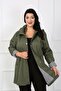 Women's Khaki Striped Plus Size Trench Coat - 2