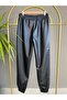 Bel and Leg Elastic Lycra Black Leather Pants with Pockets - 5