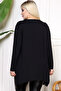 Pool Neck Long Sleeve Leather Blocked Saddle Pocket Stone Embroidered Relaxed Fit Asymmetric Hem Plus Size Blouse - 6