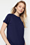 Bordo-Lacivert Basic %100 Pamuk Bisiklet Yaka 2'li Paket Örme T-Shirt TWOSS20TS0141 - 4