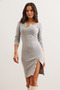 Women's Gray Button Detailed Slit Raster Stretchy Dress Elb- 19002307 - 2