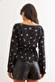 Women's Black Square Neck Viscose Blouse with Guiped Waist Blz- 19002820 - 8