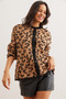 Women's Camel Buttoned Raised Loose Leopard Cardigan Hrk- 19000333 - 3