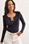 Women's Navy Blue Ruffled Placket Camisole Blouse Blz- 19001667