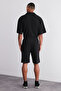 Premium Black Oversize/Wide Cut Textured Wrinkle-Free Ottoman Shorts Tmnss24Sr00037 - 6