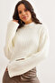 Women's Ecru Thick Corded Crop Thick Knitwear Sweater Kzk- 19000953