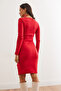 Women's Red Button Detailed Slit Raster Stretchy Dress Elb- 19002307 - 8