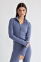 Indigo Fırçalı Soft Kumaş Baş Parmak Delikli Örme Spor Ceket/Sweatshirt THMAW25SK00001
