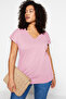 Pembe Relaxed V Yaka Yırtmaçlı %100 Pamuk Örme T-Shirt TBBSS22BF0036