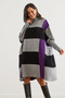 Women's Grey Purple Plaid Thick Poncho Tunic Dress Elb- 19002323 - 3