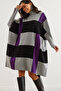 Women's Grey Purple Plaid Thick Poncho Tunic Dress Elb- 19002323 - 5